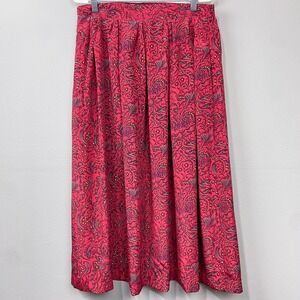 Vintage Ship N Shore Skirt Size L Red Paisley Midi Pockets Boho Cottagecore Twee